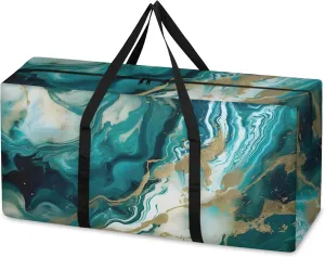 Indigo Blue Marble Extra Large Moving Bags Heavy Duty Storage Bags Colorful Marble Cloth Wrap Around Handles Double Zipper Reusable Convenient Foldable Storage Tote for Travel Camping Space Save