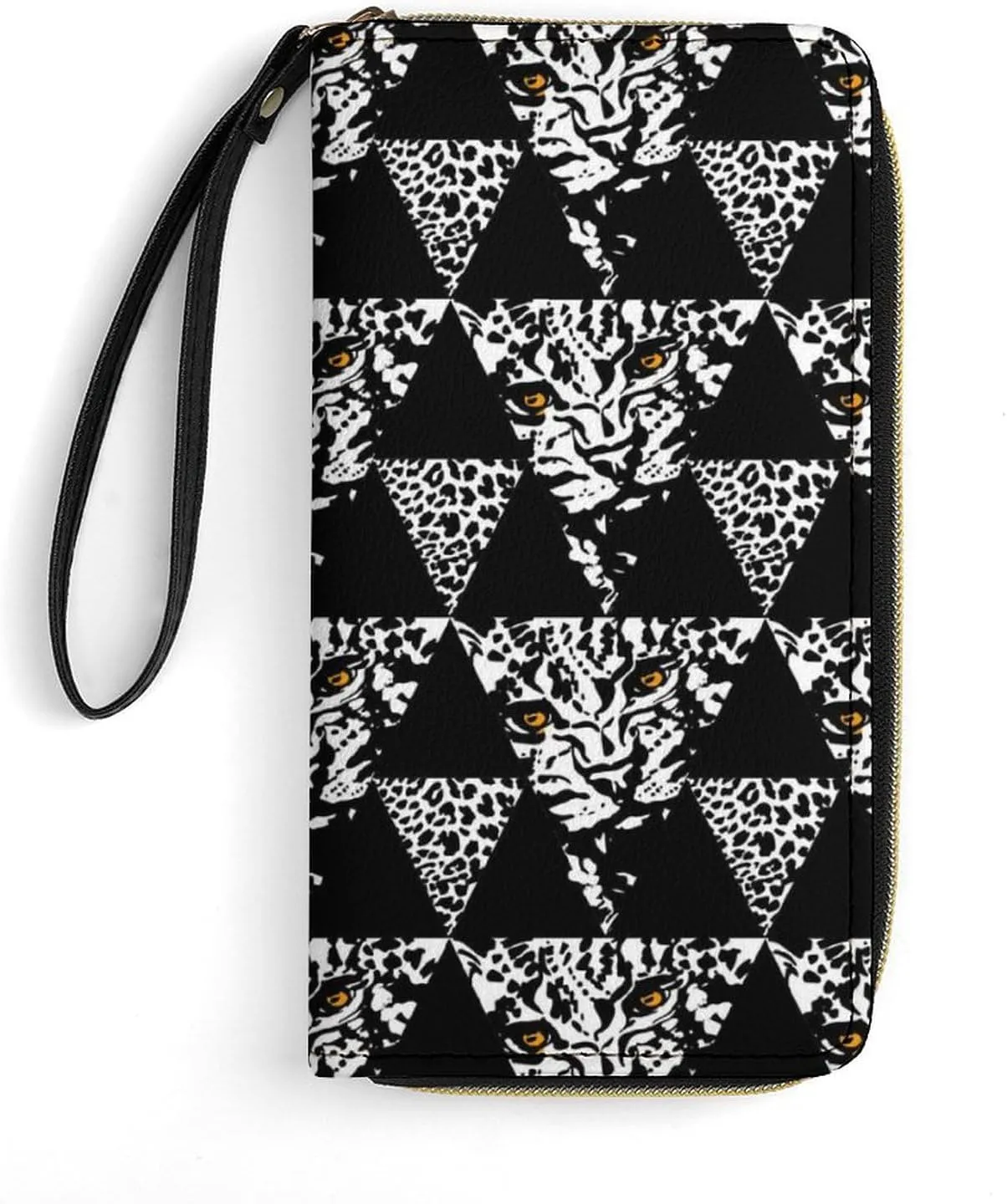 Ink Brush Strokes Pattern Womens Wallet Zippered Long Clutch Purse Leather Handbag with Wristlet Strap
