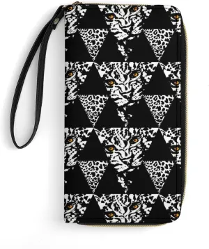 Ink Brush Strokes Pattern Womens Wallet Zippered Long Clutch Purse Leather Handbag with Wristlet Strap