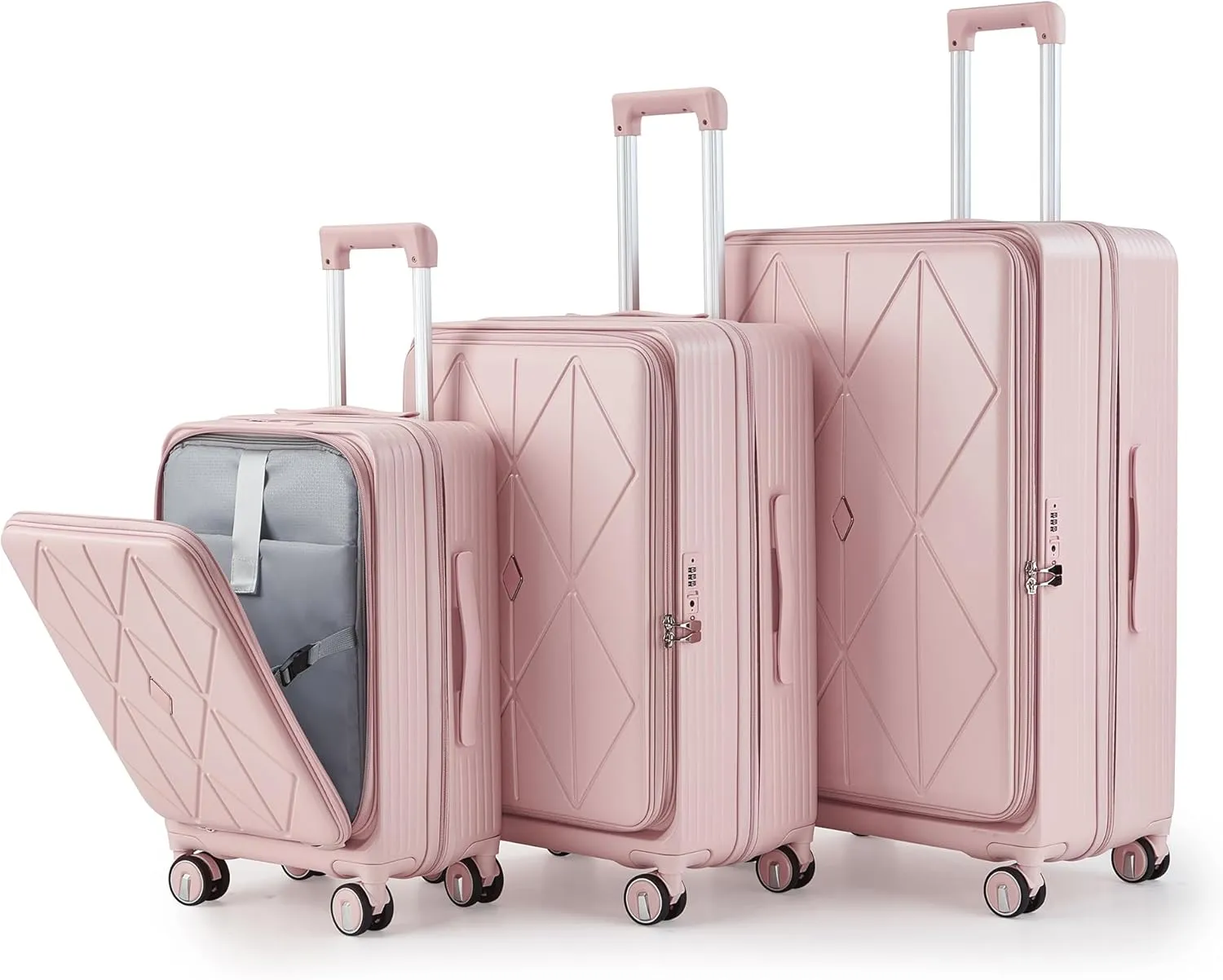 JCSD Lightweight Expandable 3-Piece Luggage Set with Laptop Pocket, Spinner Wheels, and TSA Lock - Pink