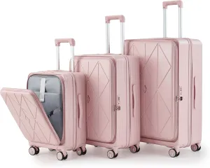 JCSD Lightweight Expandable 3-Piece Luggage Set with Laptop Pocket, Spinner Wheels, and TSA Lock - Pink