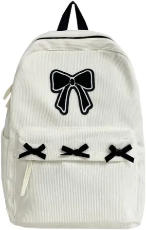 JHTPSLR Coquette Corduroy Backpack Patches Bowknot Balletcore Backpack Cute Aesthetic Backpack Laptop Backpack Daypack (Beige)