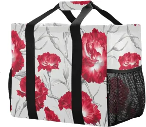JUNZAN Carnation Utility Totes Foldable Beach Bags With Pockets Reusable Grocery Shopping Bags with Handles Car Totes