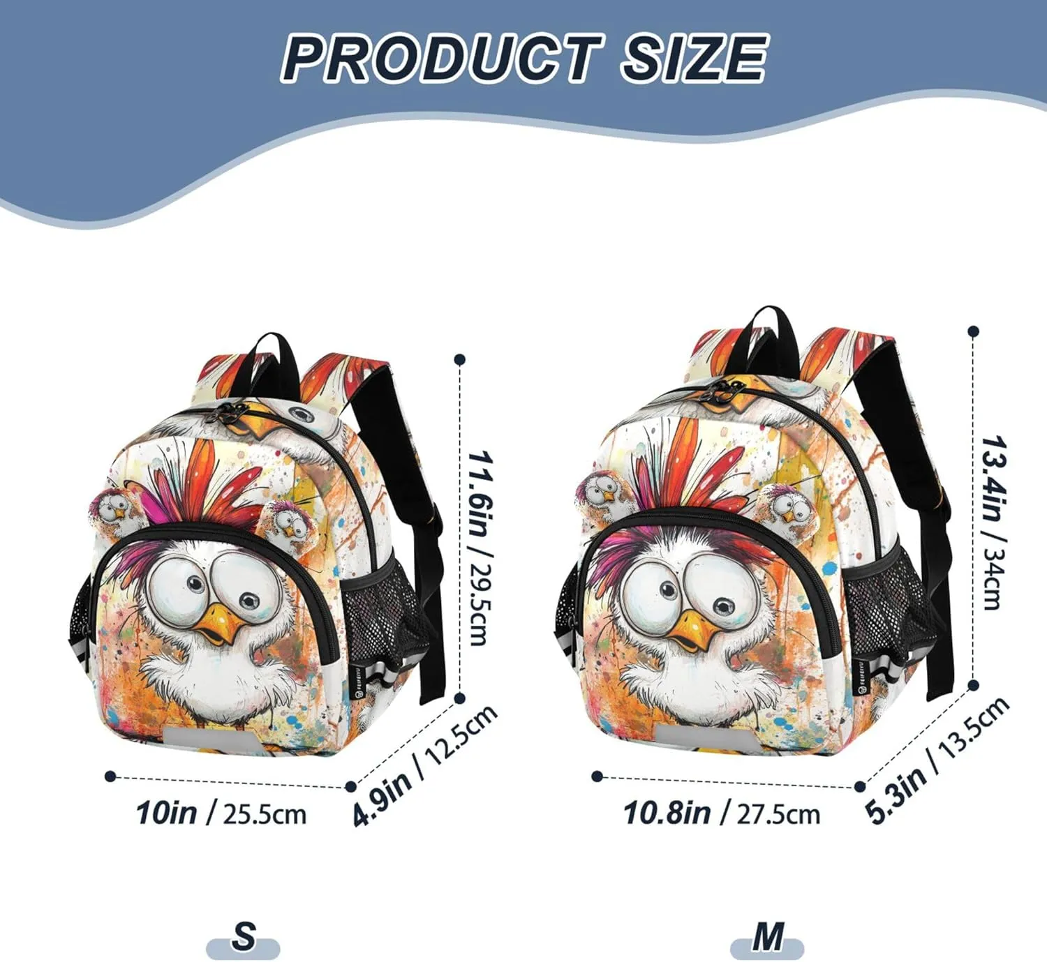 JUNZAN Cartoon Aesthetic Pet Chicken Mini Backpack for Boys with Chest Strap Student Bookbag Cool Kids Backpack for Boys Travling