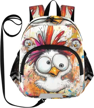 JUNZAN Cartoon Aesthetic Pet Chicken Mini Backpack for Boys with Chest Strap Student Bookbag Cool Kids Backpack for Boys Travling