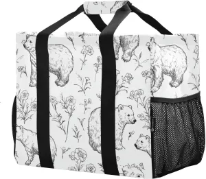 JUNZAN Cute Polar Bear Utility Storage Bags Foldable Beach Tote Bag Sandproof Reusable Grocery Bag with Handles Laundry Carrying Bag