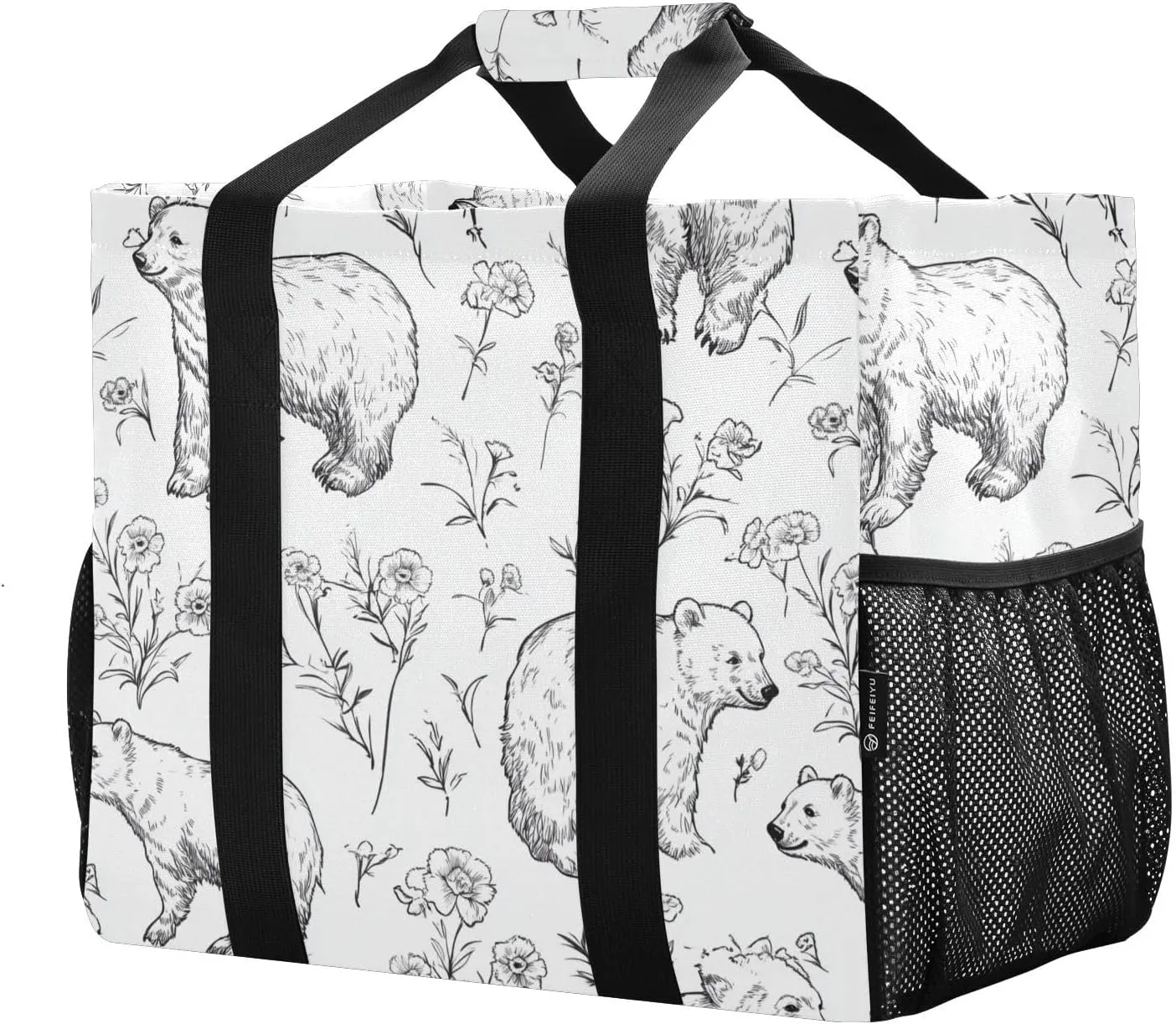 JUNZAN Cute Polar Bear Utility Storage Bags Foldable Beach Tote Bag Sandproof Reusable Grocery Bag with Handles Laundry Carrying Bag