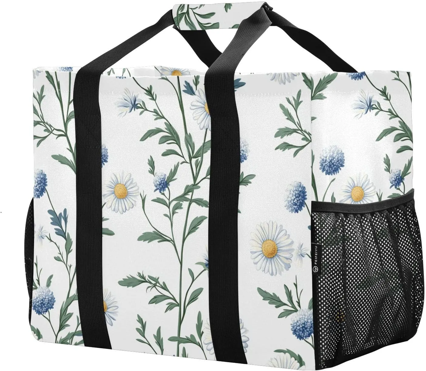 JUNZAN Cute Wild Florals Utility Bags And Totes Foldable Beach Totes Bags With Pockets Grocery Bags Reusable Canvas Laundry Bag Travel