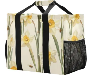 JUNZAN Daffodil Beige Utility Tote Foldable Beach Totes Bags Water Resistant Grocery Bags Reusable with Handles Laundry Totes