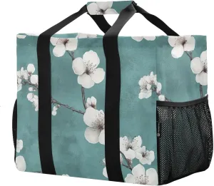 JUNZAN Nature Flowers Utility Tote Bag Foldable Large Beach Bag Waterproof Reusable Shopping Bag with Handles Tote For Car