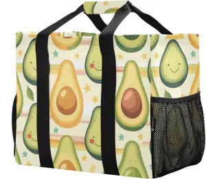JUNZAN Smiling Avocados Utility Beach Tote Collapsable Beach Bags With Pockets Reusable Bags For Groceries Canvas Canvas Laundry Bag
