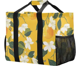 JUNZAN Spring Yellow Utility Beach Tote Foldable Beach Bags Water Resistant Reusable Shopping Bags Canvas Canvas Laundry Bag