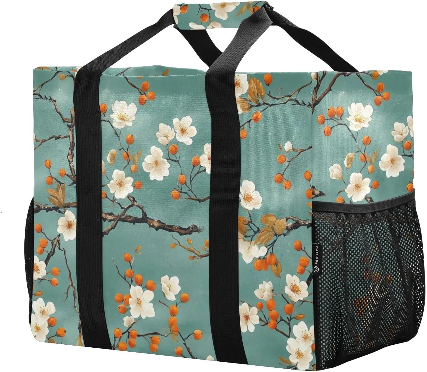JUNZAN Vintage Florals Utility Totes Foldable Beach Totes Bags With Compartments Reusable Grocery Shopping Bags with Handles Laundry Bag