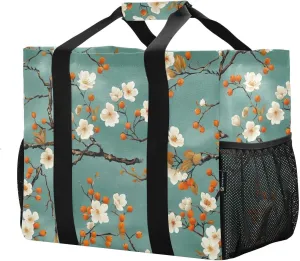 JUNZAN Vintage Florals Utility Totes Foldable Beach Totes Bags With Compartments Reusable Grocery Shopping Bags with Handles Laundry Bag