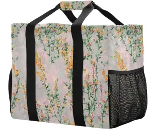 JUNZAN Vintage Flower Grey Utility Totes Foldable Beach Tote Waterproof Reusable Shopping Bags with Handles Laundry Totes