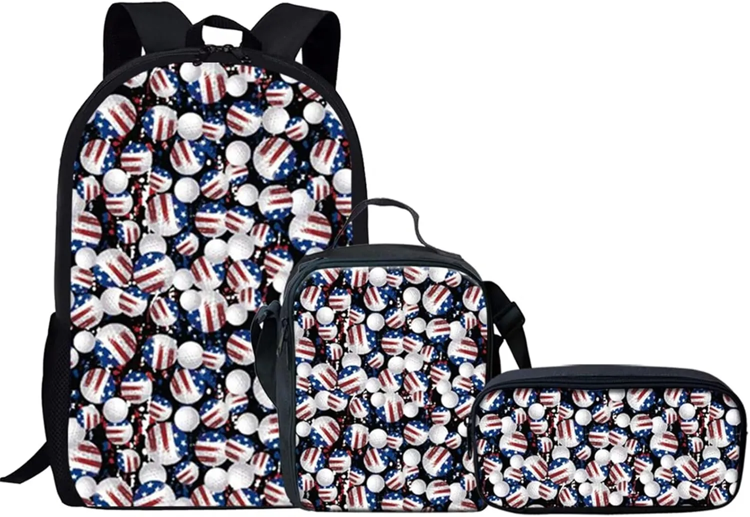 KEIAHUAN American Flag Ball Pattern School Bag Backpack School Bookbags for 6-15 Years Old Book Bags Shoulder Backpack with Lunch Bag Pencil Holder