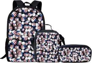 KEIAHUAN American Flag Ball Pattern School Bag Backpack School Bookbags for 6-15 Years Old Book Bags Shoulder Backpack with Lunch Bag Pencil Holder