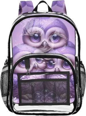 Kids Backpack Boys Girls Lavender Owls Floral Clear Backpack Women Cute Large Plastic Approved Bag