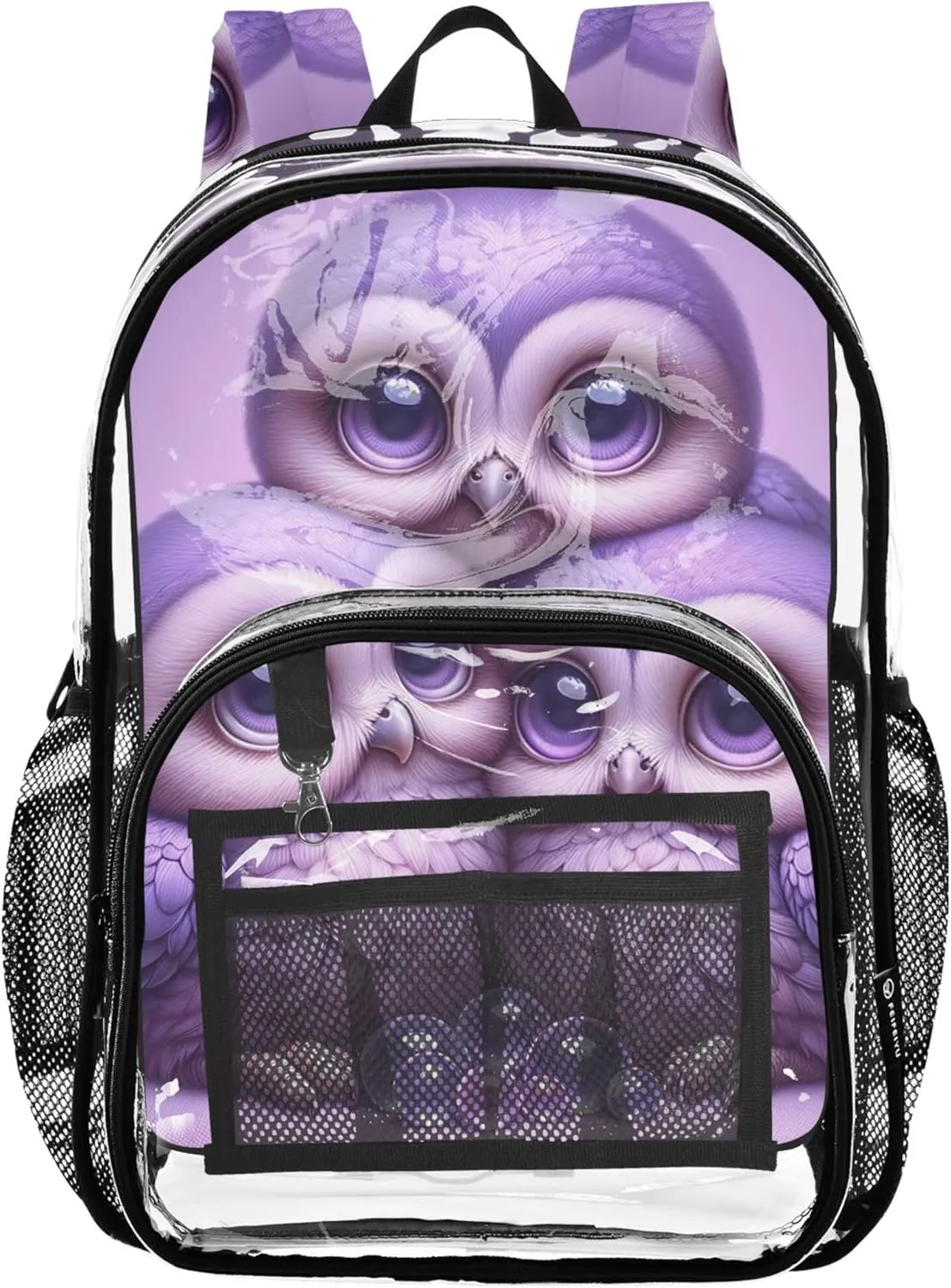 Kids Backpack Boys Girls Lavender Owls Floral Clear Backpack Women Cute Large Plastic Approved Bag