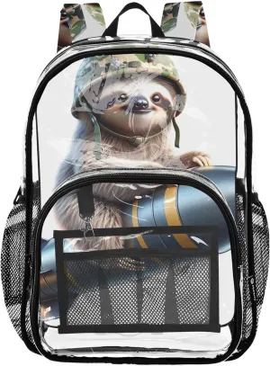 Kids Backpack for Girls Cute Animal Sloth Solider Women Clear Backpack Cute Large Plastic Approved Bag