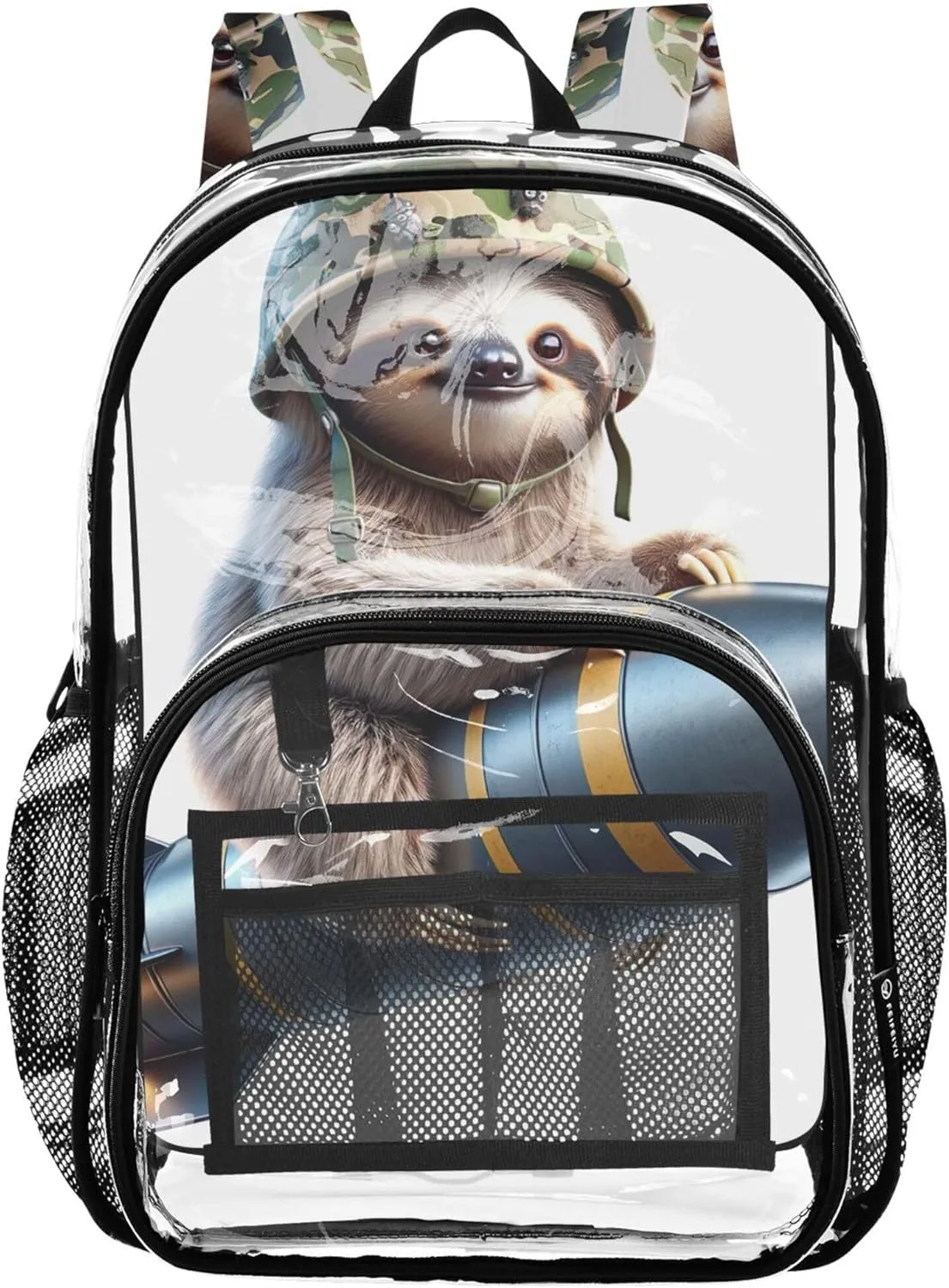 Kids Backpack for Girls Cute Animal Sloth Solider Women Clear Backpack Cute Large Plastic Approved Bag