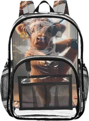 Kids Backpack for Girls Funny Highland Cow Yoga Animal Women Clear Backpack Cute Large Plastic Approved Bag