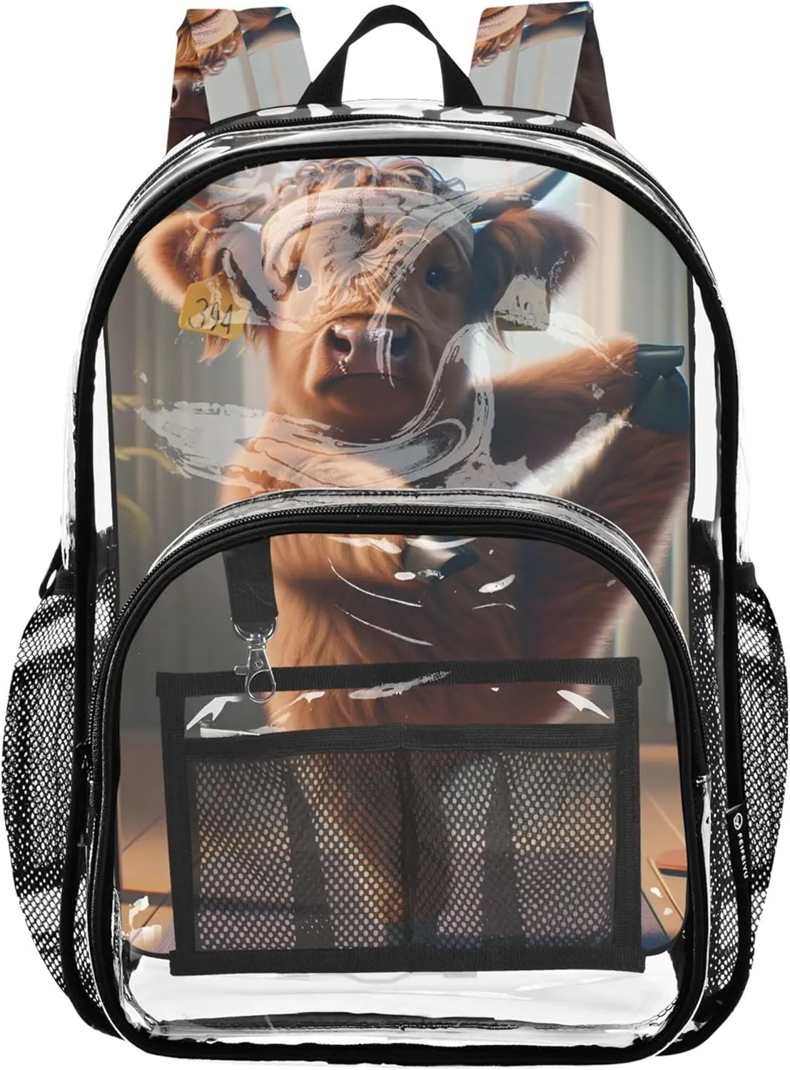 Kids Backpack for Girls Funny Highland Cow Yoga Animal Women Clear Backpack Cute Large Plastic Approved Bag