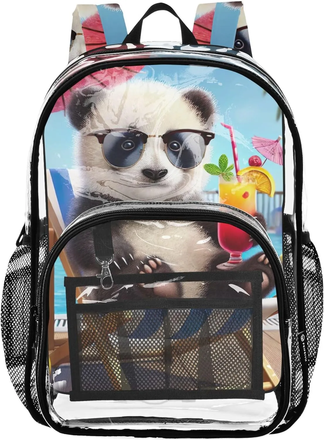Kids Girls Backpack Boys Cool Panda Tropical Pool Women Clear Backpack Cute Plastic See through Bookbag