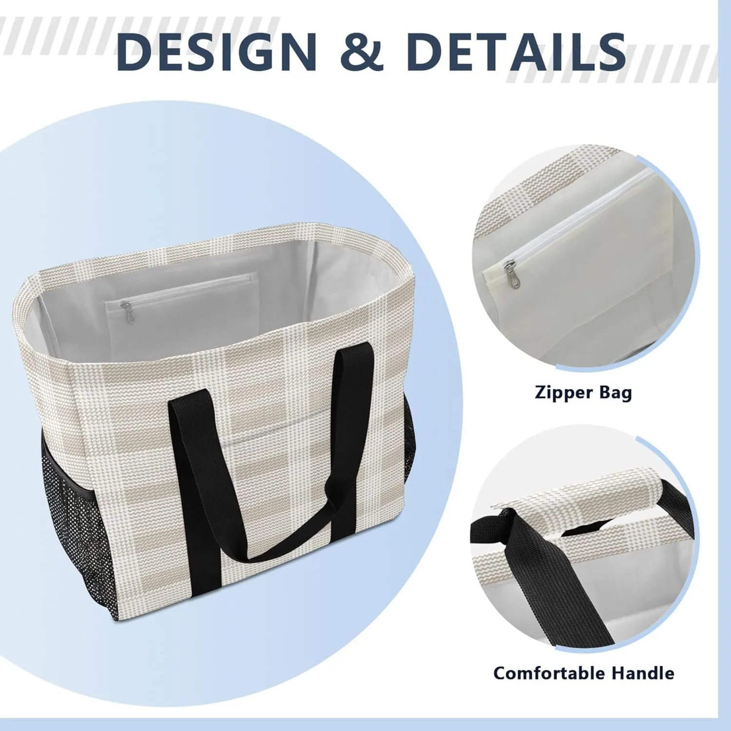 KLL Beach Totes Bags Canvas Collapsable With Pockets Grocery Bags Reusable