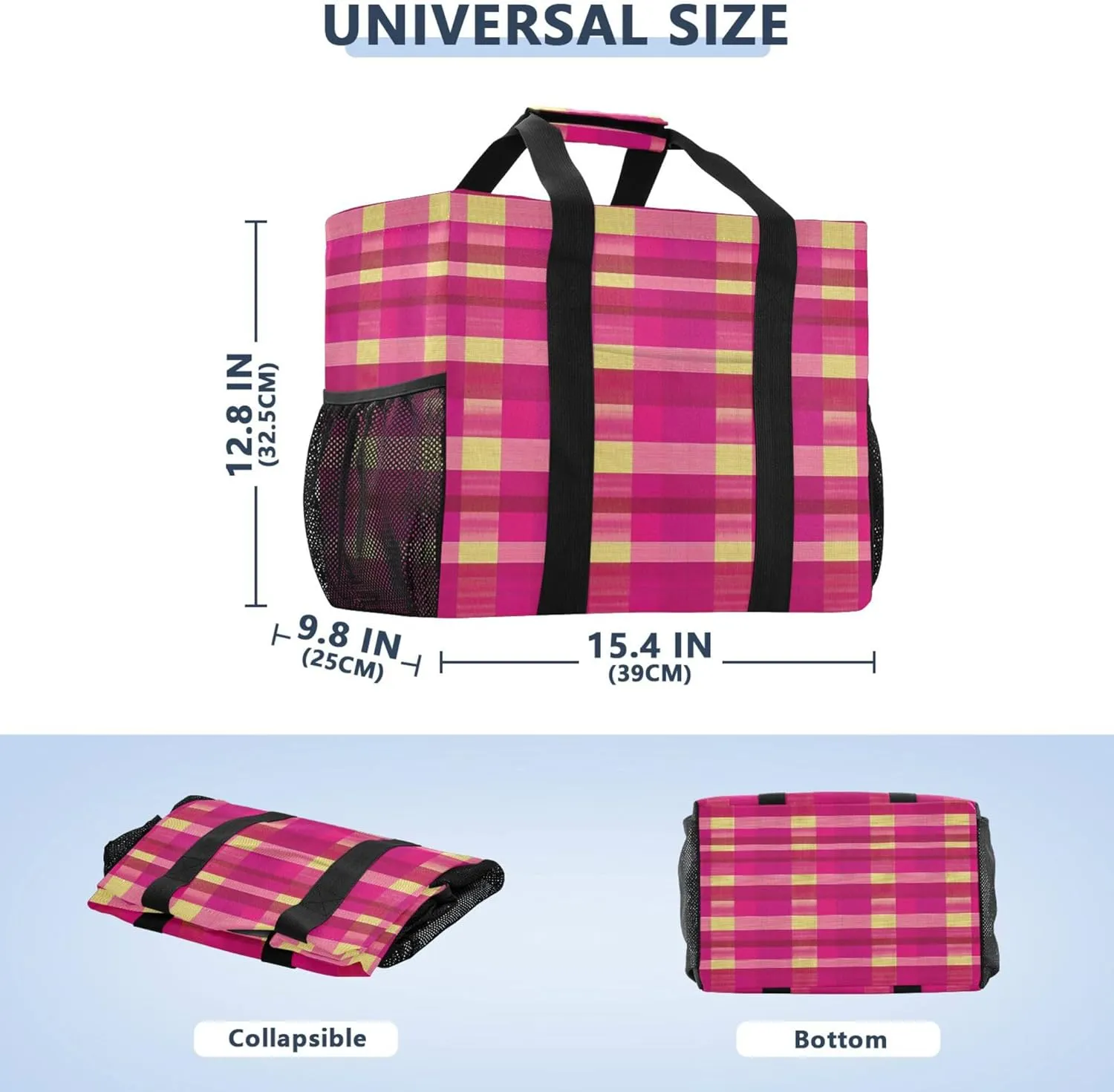 KLL Beach Totes Bags Canvas Collapsable With Pockets Grocery Bags Reusable