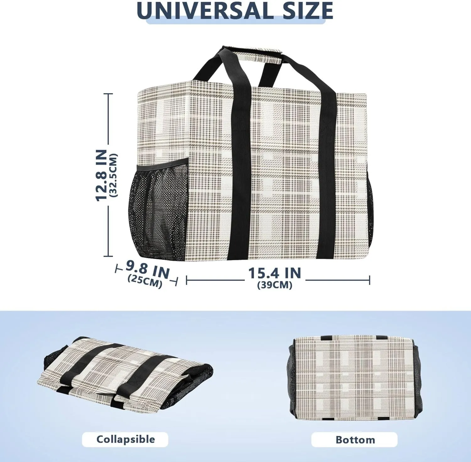 KLL Beach Totes Bags Canvas Collapsable With Pockets Grocery Bags Reusable