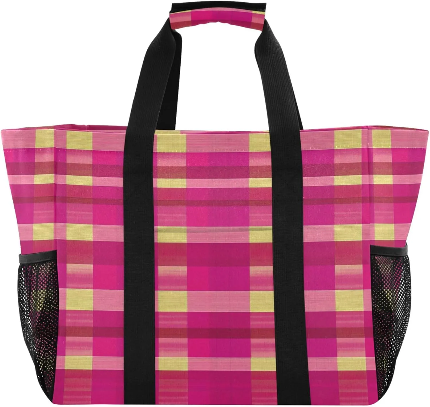 KLL Beach Totes Bags Canvas Collapsable With Pockets Grocery Bags Reusable