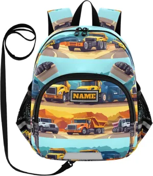 KLL Custom Cute Ears Cute Small Backpacks Leash Cool Girls Anti-Lost Personalized Book Bag For School with Reflective Strip M Construction Truck Cartoon Dump Truck Road