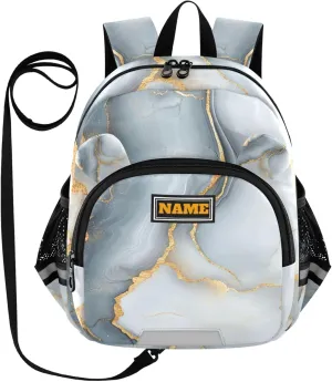 KLL Custom Cute Ears Toddler Backpack For Preschool Leash Boy's Girl's Anti-Lost Personalized Daycare Diaper Bag with Reflective Strip S Marble White Gray