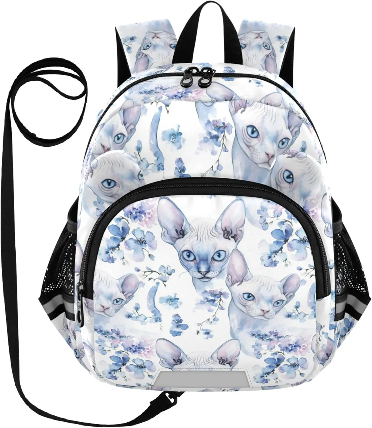 KLL Cute Ears Toddler School Backpack Leash Boys Girls Anti-Lost Personalized Diaper Bag Backpack with Reflective Strip M Sweet Sphynx Cats White