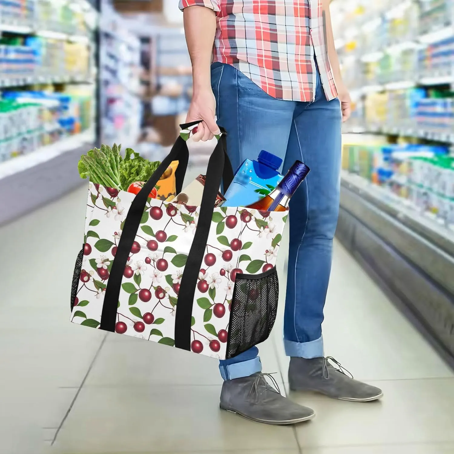KLL Utility Bags And Totes with Handles Collapsable Waterproof Reusable Grocery Bag