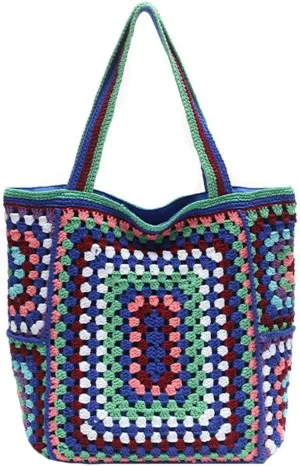 Knitted Shouder Bags for Women Crochet Handbag Colorful Summer Totes Oversized Woven Top Handle Purse
