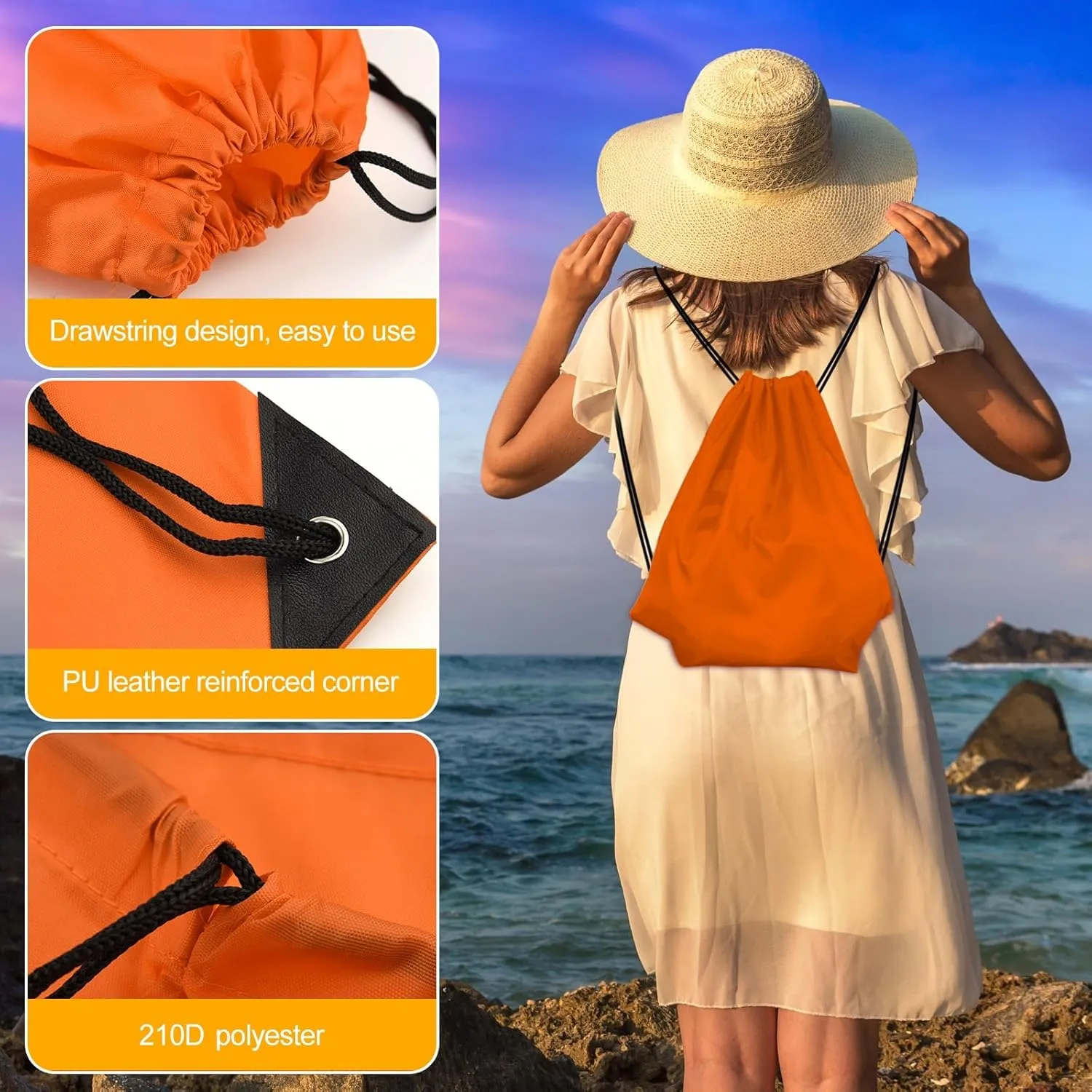 KUUQA 25Pcs Orange Drawstring Bags - String Backpacks for Gym, Sport, Traveling