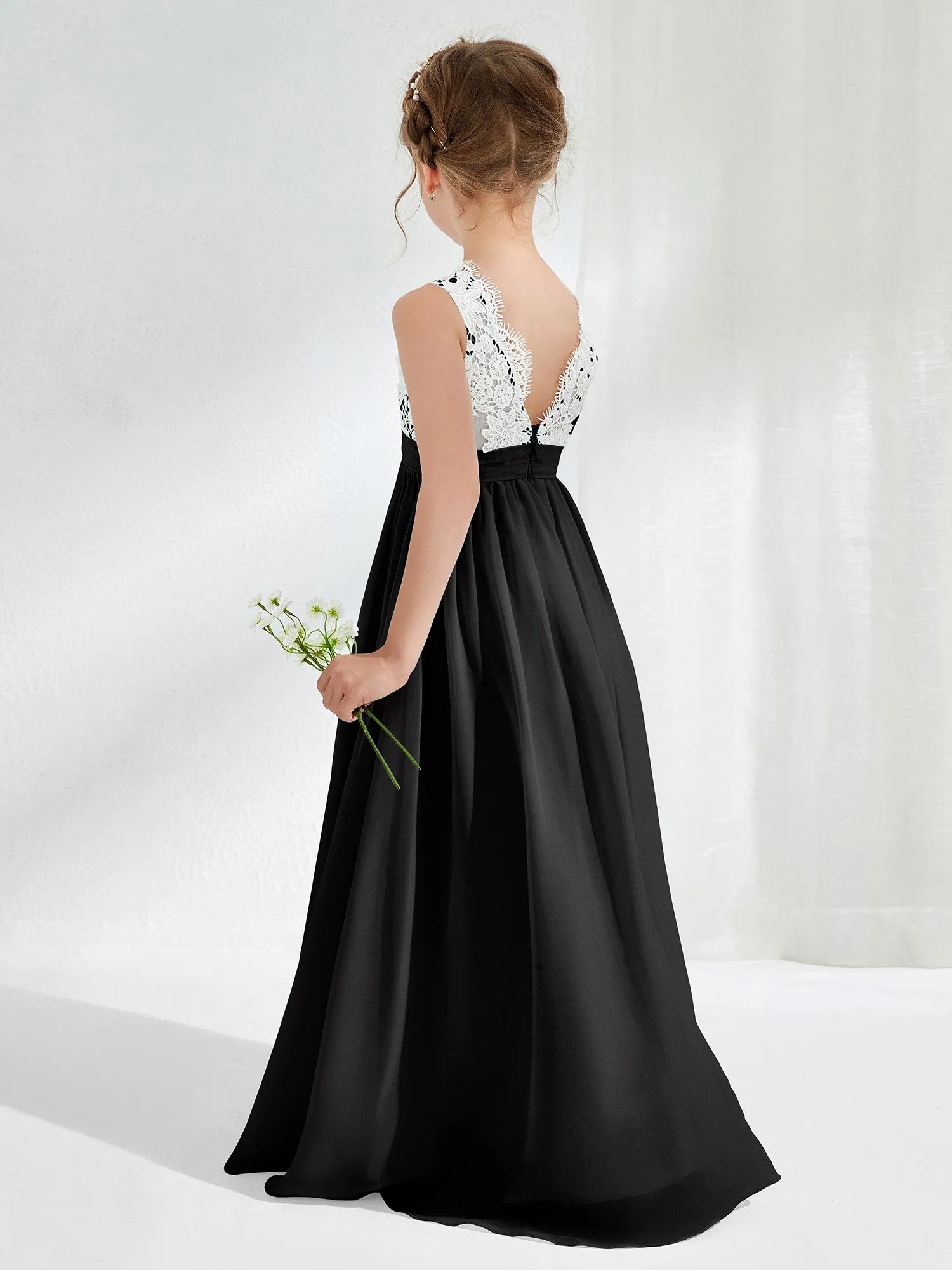 Lace Top Junior Bridesmaid Dresses Black