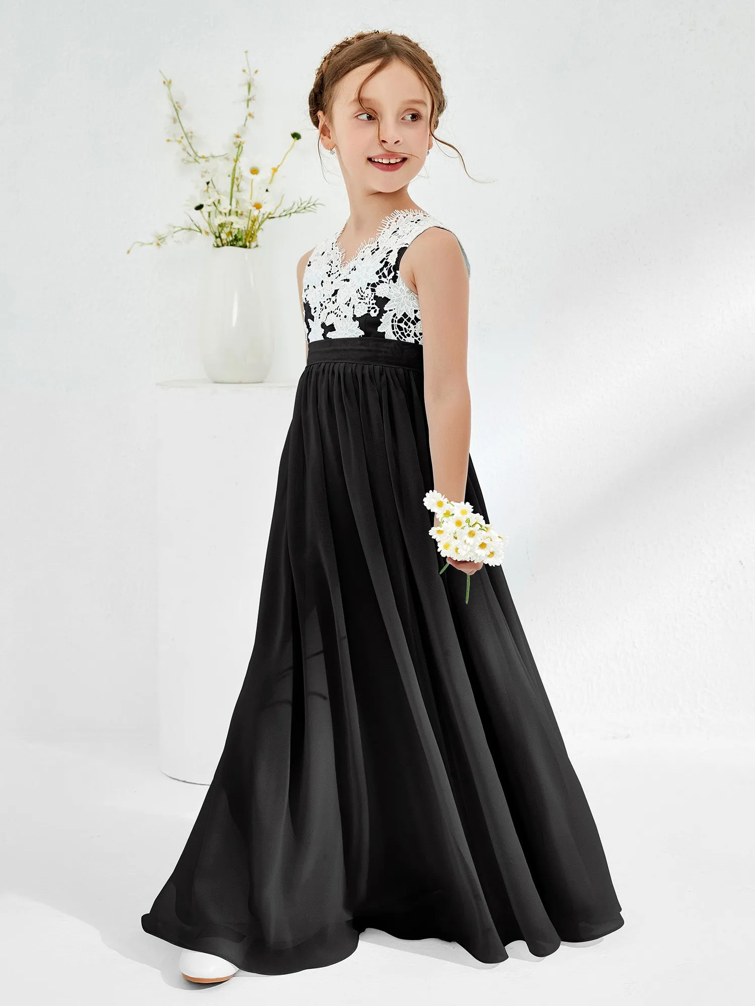 Lace Top Junior Bridesmaid Dresses Black