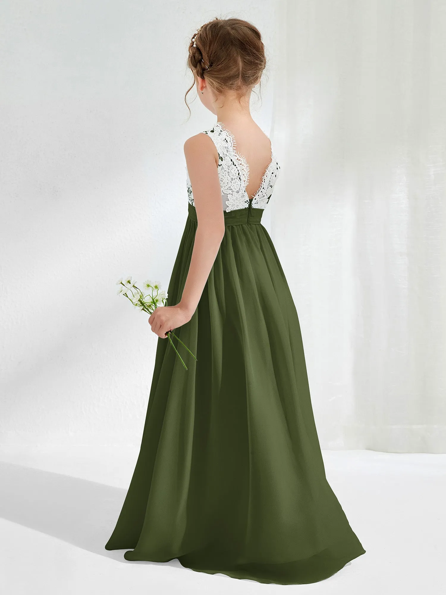 Lace Top Junior Bridesmaid Dresses Olive Green