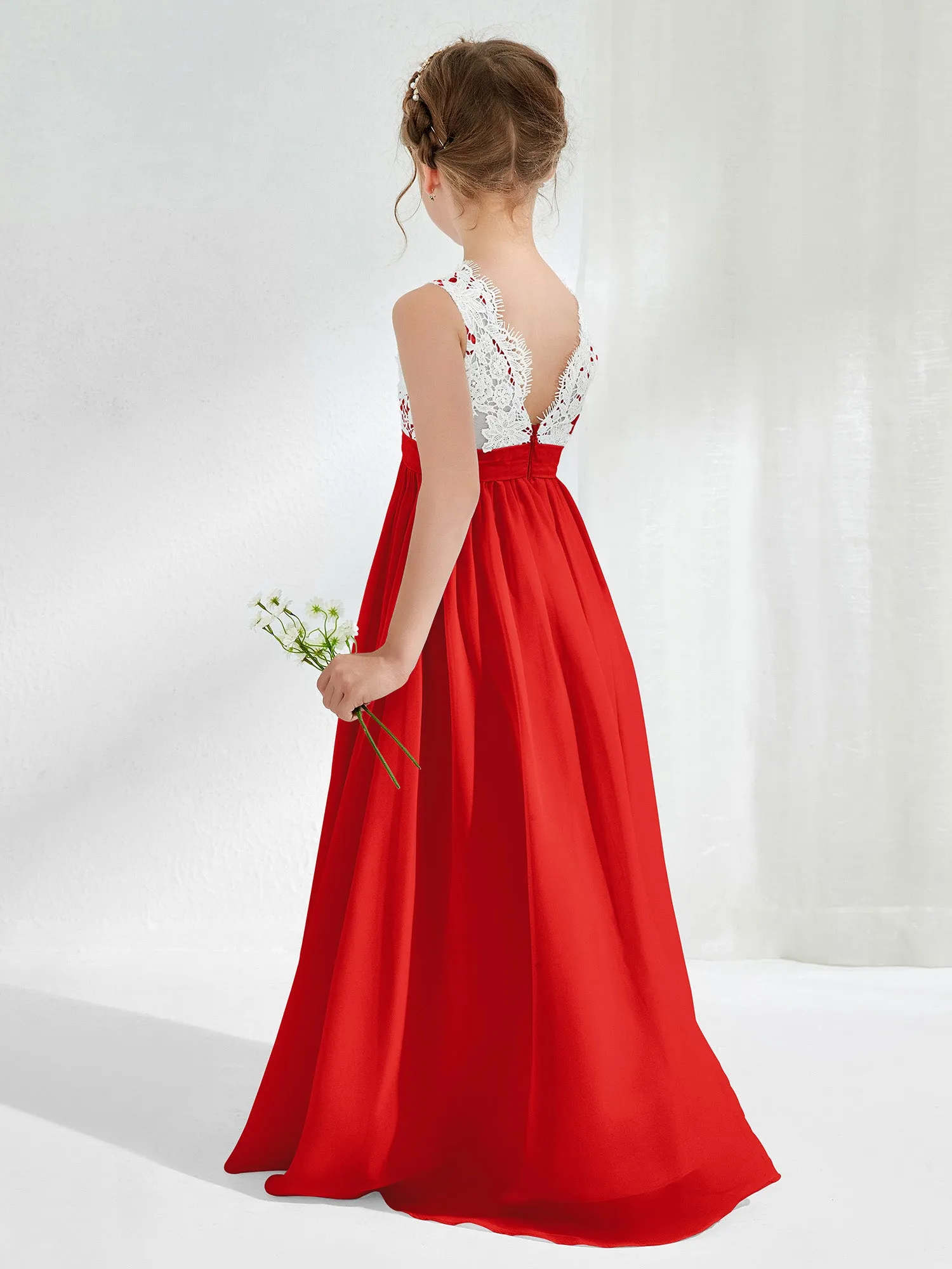 Lace Top Junior Bridesmaid Dresses Red