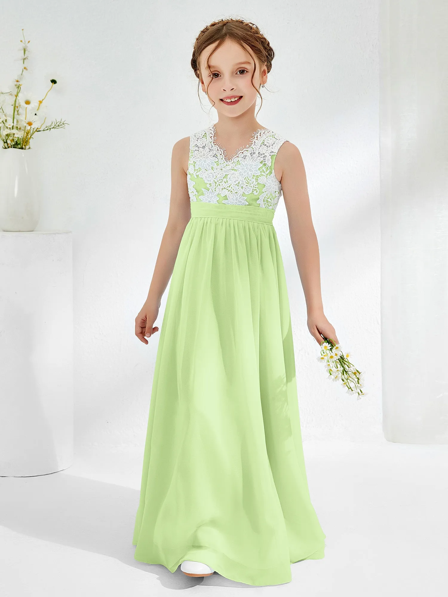 Lace Top Junior Bridesmaid Dresses Sage