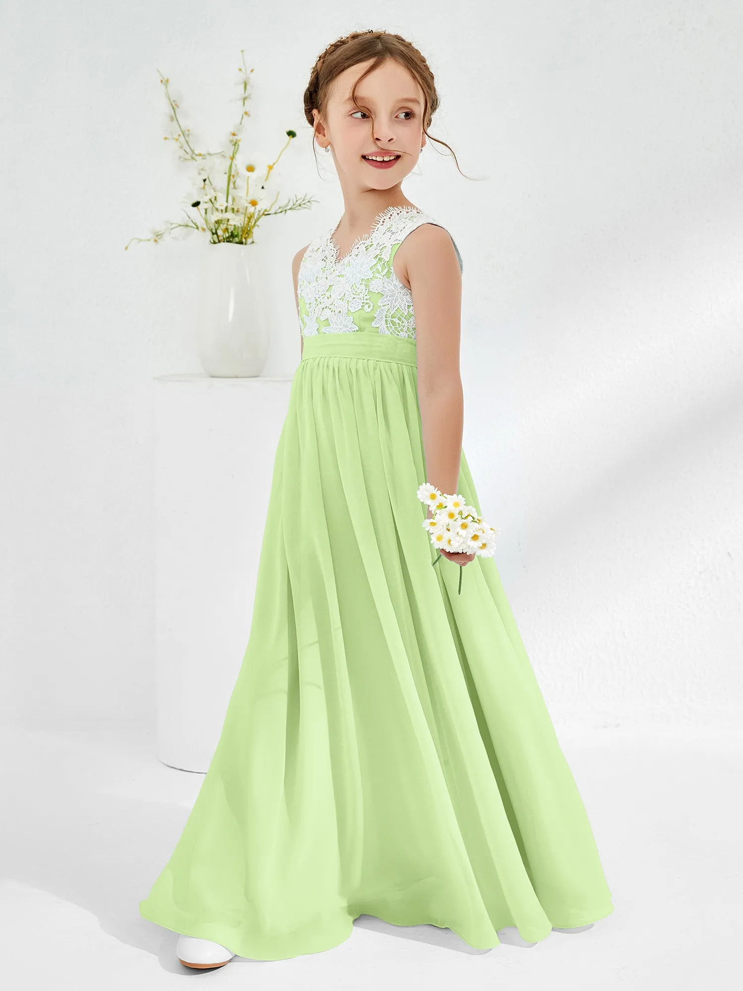 Lace Top Junior Bridesmaid Dresses Sage