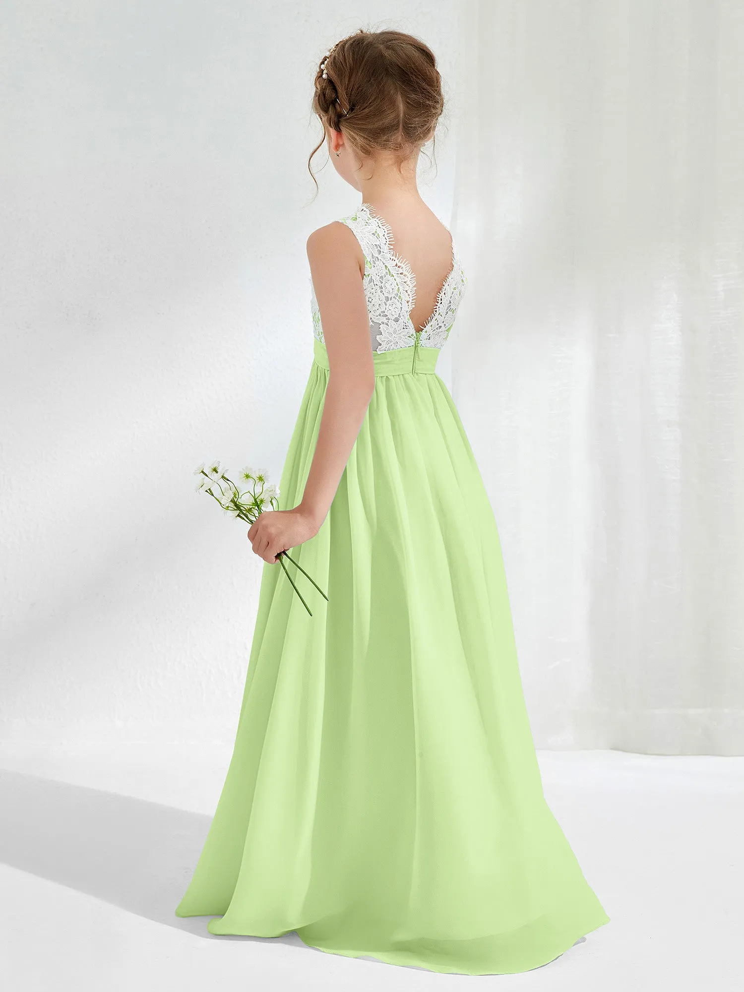 Lace Top Junior Bridesmaid Dresses Sage