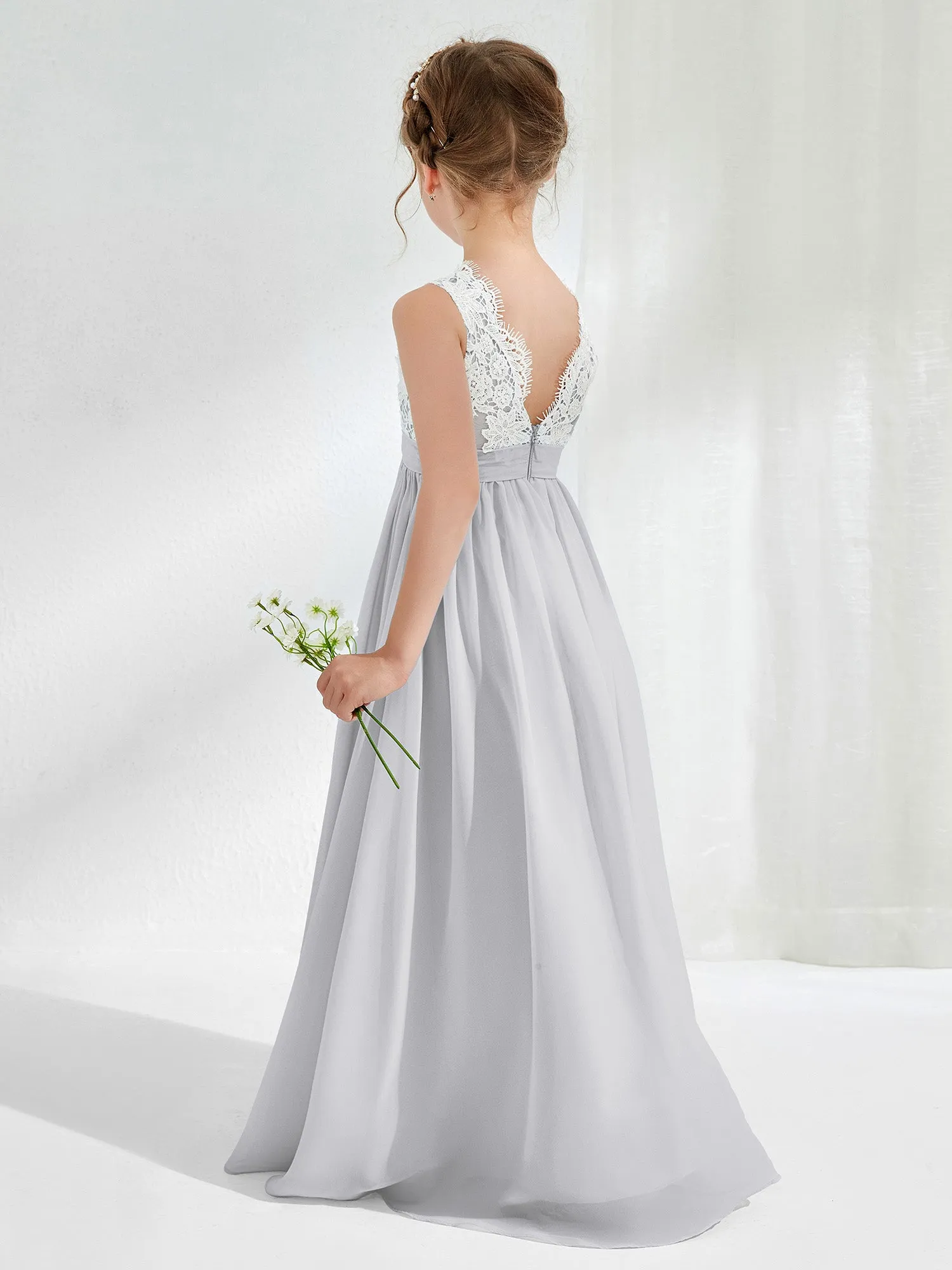 Lace Top Junior Bridesmaid Dresses Silver