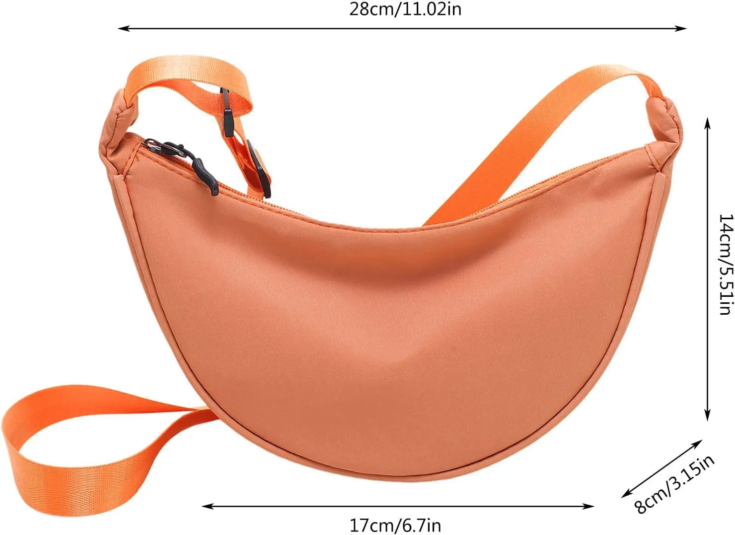 Ladies Simple Solid Colour Nylon Crossbody Bag Dumpling Bag Lightweight Small Satchel Underarm Bag (Black, One Size)