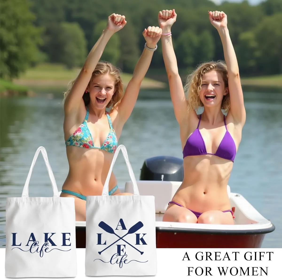 Lake Life Tote Bags for Women | Water-Resistant Beach Totes | Lake House Gifts for Mom/Wife