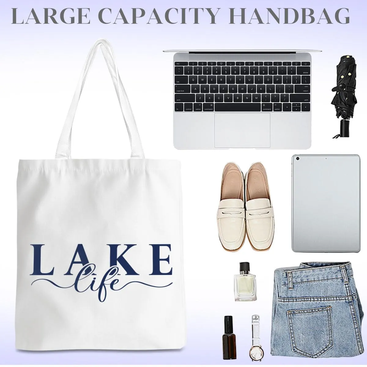 Lake Life Tote Bags for Women | Water-Resistant Beach Totes | Lake House Gifts for Mom/Wife