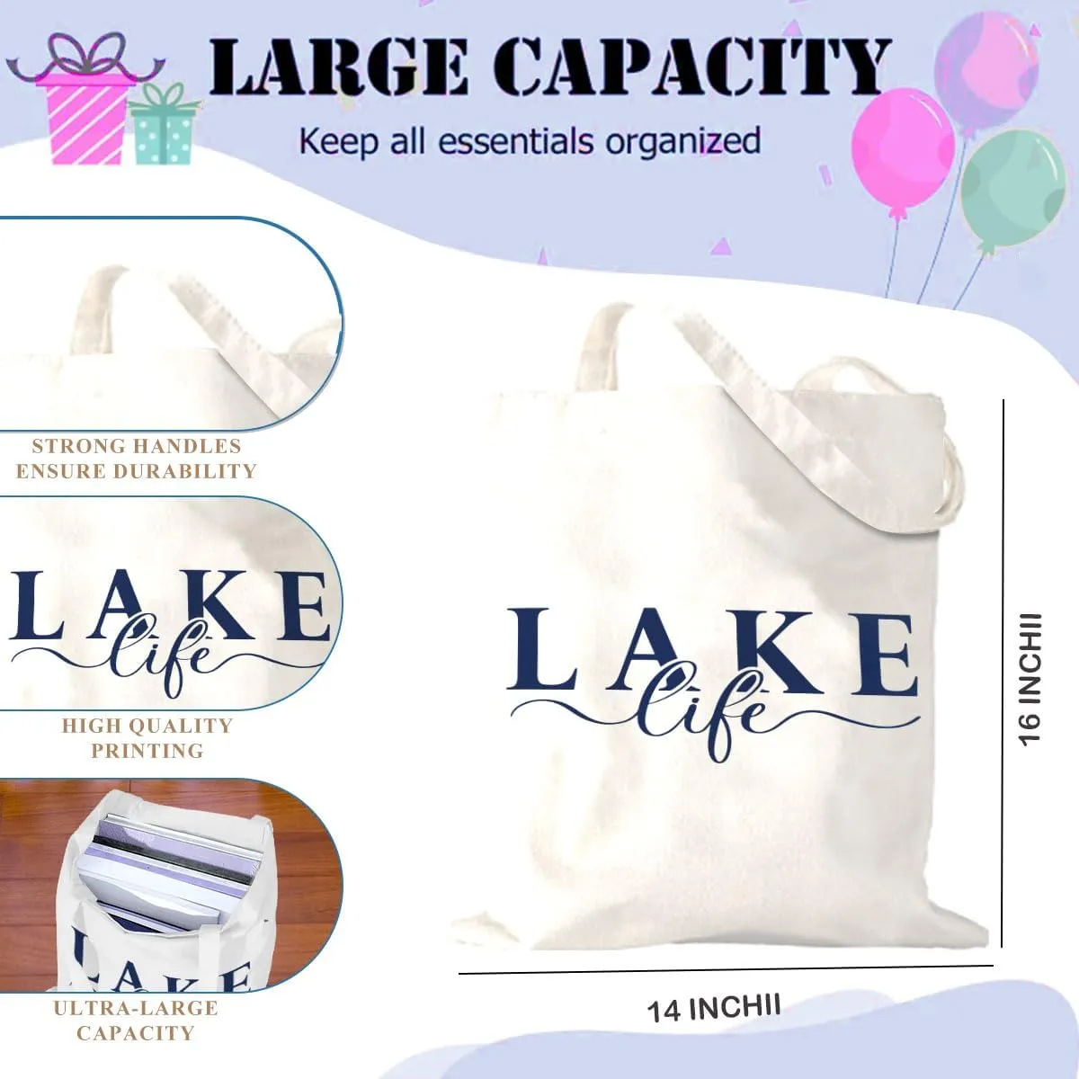 Lake Life Tote Bags for Women | Water-Resistant Beach Totes | Lake House Gifts for Mom/Wife